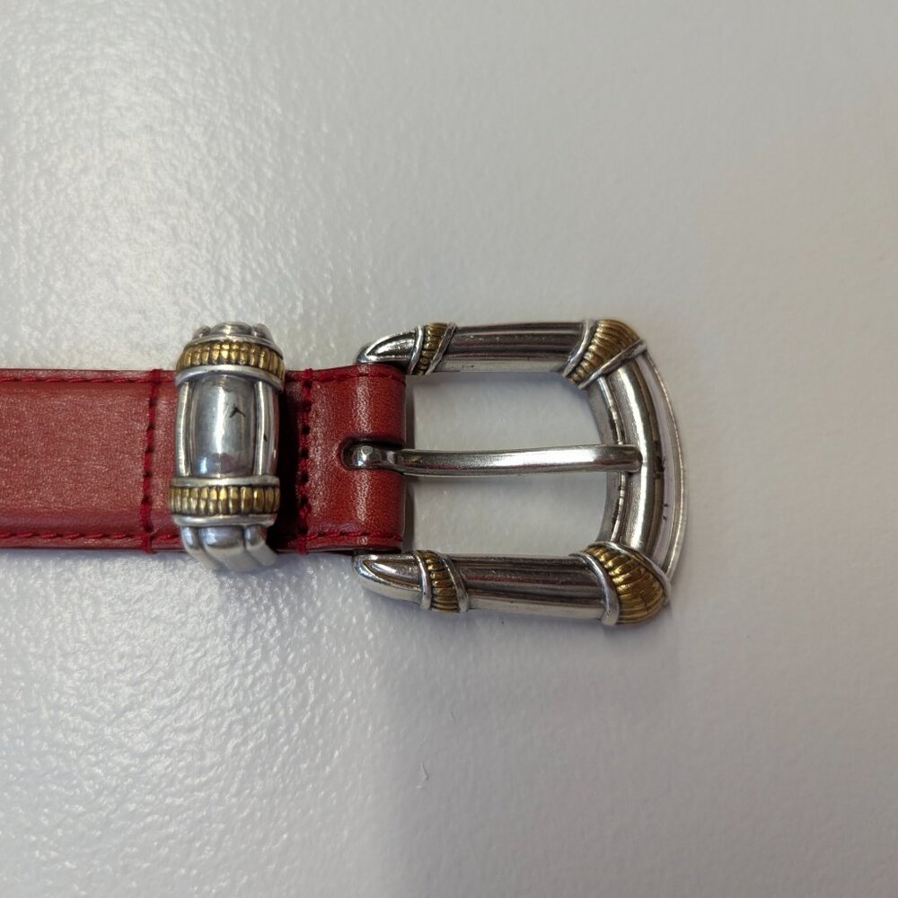 Fossil Red Size Medium 1" Wide Genuine Leather Belt With Silver Buckle - Picture 5 of 9